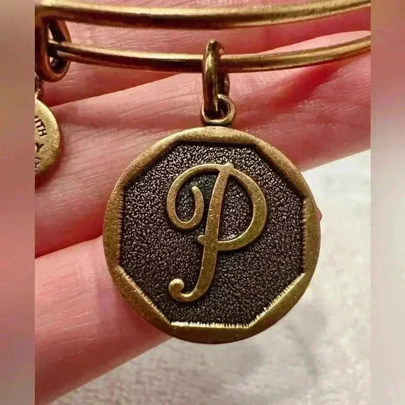 ALEX AND ANI Initial “P” Charm Bangle- Rafaelian Gold (mild discolor from wear) - Picture 2 of 5